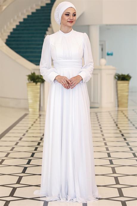 Kübra Tesettür Abiye Ekru