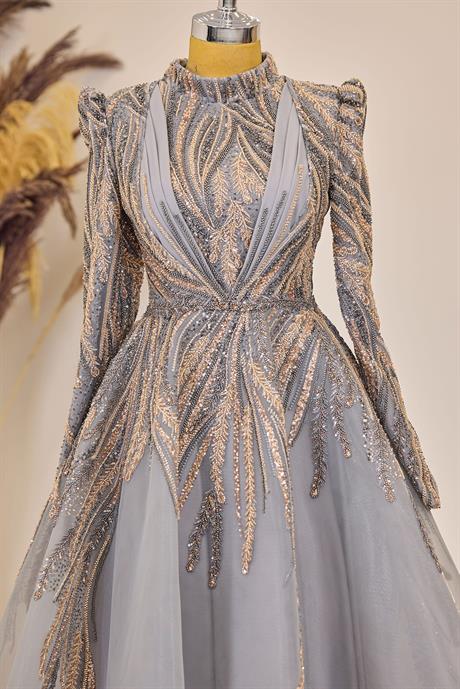 Kübra Tesettür Abiye Gri