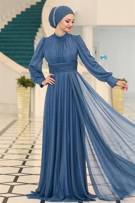 Kübra Tesettür Abiye İndigo