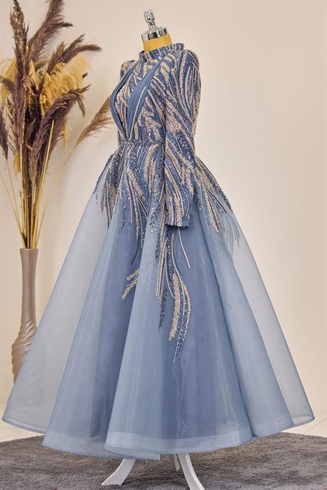 Kübra Tesettür Abiye İndigo