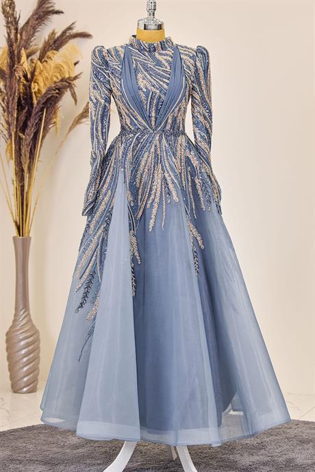 Kübra Tesettür Abiye İndigo