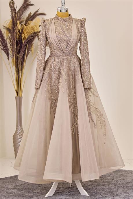 Kübra Tesettür Abiye Karamel