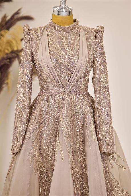 Kübra Tesettür Abiye Karamel