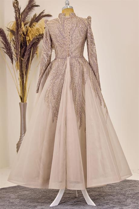 Kübra Tesettür Abiye Karamel