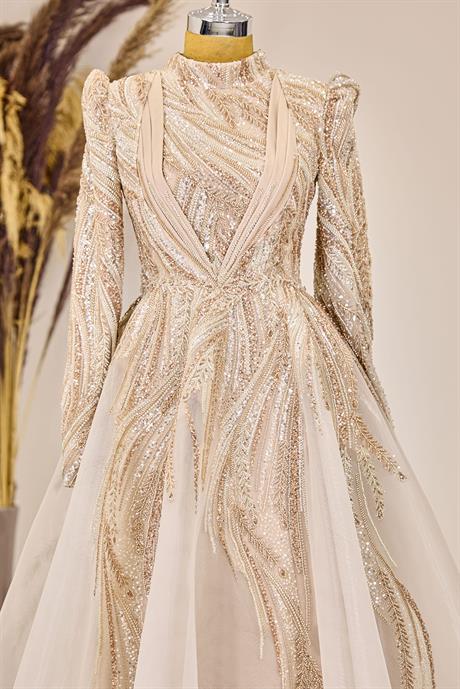 Kübra Tesettür Abiye Krem