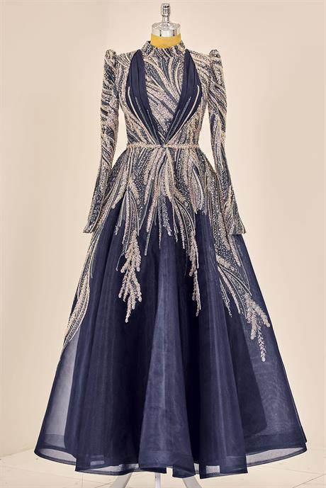 Kübra Tesettür Abiye Lacivert