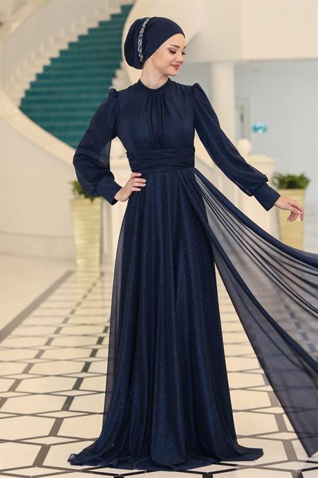 Kübra Tesettür Abiye Lacivert
