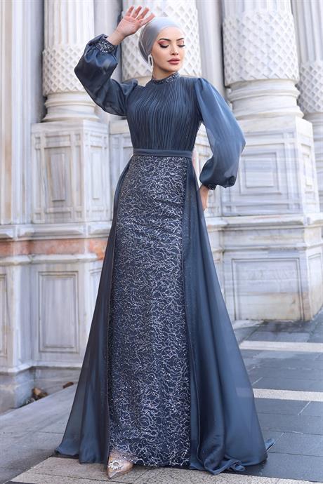 Lavanta Tesettür Abiye Antrasit