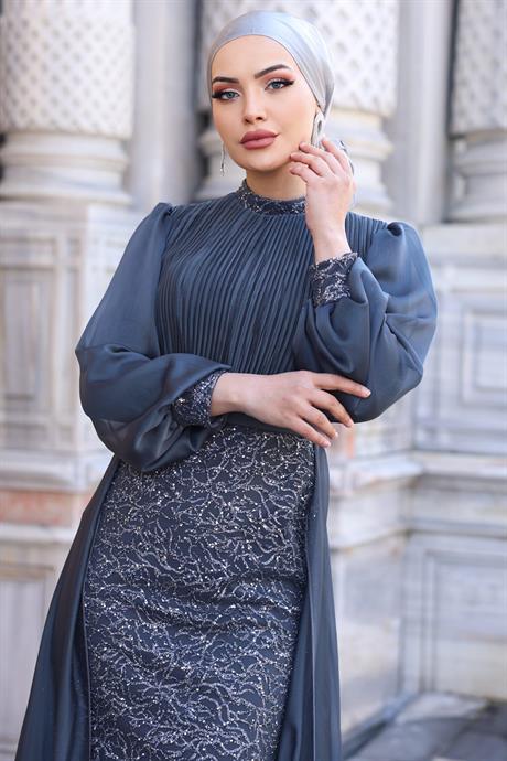 Lavanta Tesettür Abiye Antrasit