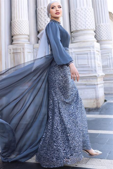 Lavanta Tesettür Abiye Antrasit