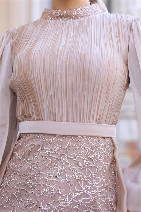 Lavanta Tesettür Abiye Bej