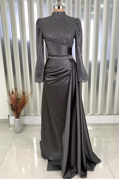 Lavin Tesettür Abiye Gri