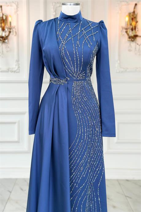 Leyal Tesettür Abiye İndigo