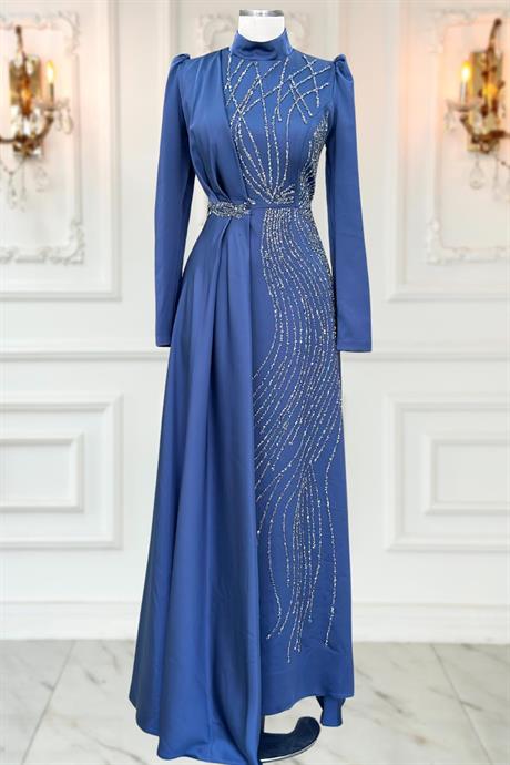 Leyal Tesettür Abiye İndigo