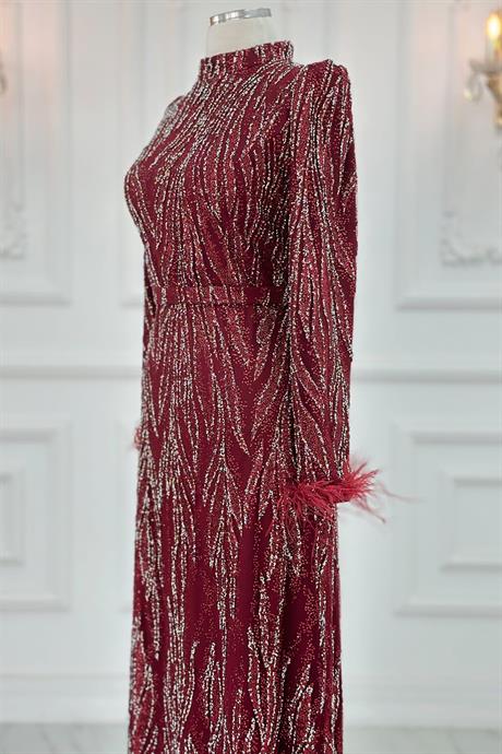 Lidya Tesettür Abiye Bordo