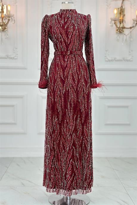 Lidya Tesettür Abiye Bordo