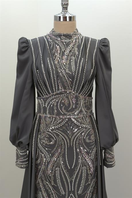 Lily Tesettür Abiye Antrasit