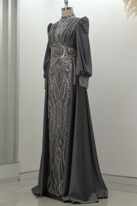 Lily Tesettür Abiye Antrasit