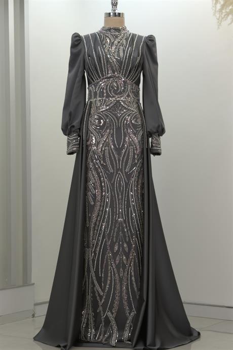 Lily Tesettür Abiye Antrasit