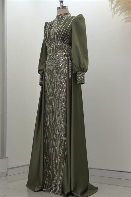 Lily Tesettür Abiye Haki