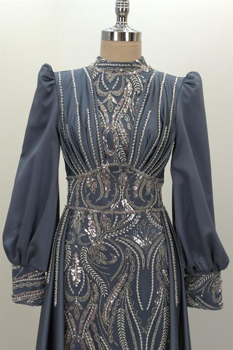 Lily Tesettür Abiye İndigo