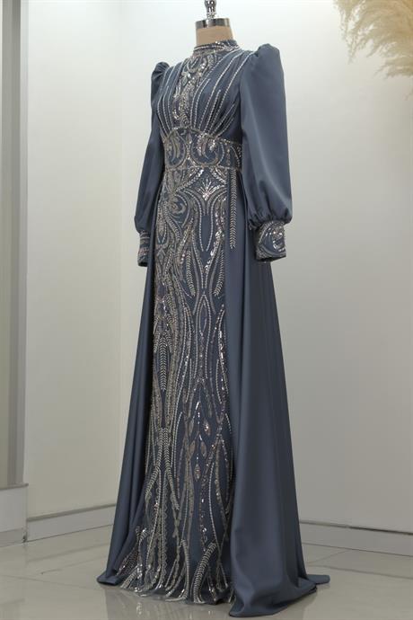 Lily Tesettür Abiye İndigo