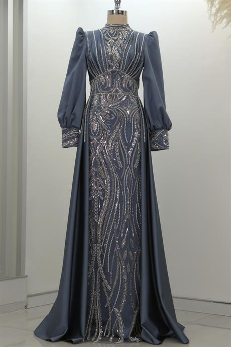 Lily Tesettür Abiye İndigo