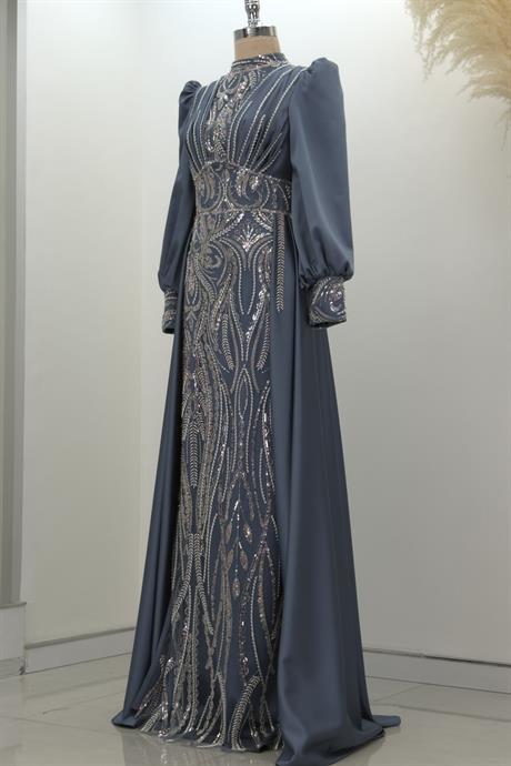 Lily Tesettür Abiye İndigo