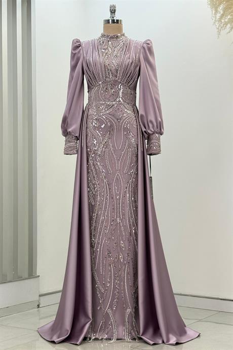 Lily Tesettür Abiye Lila