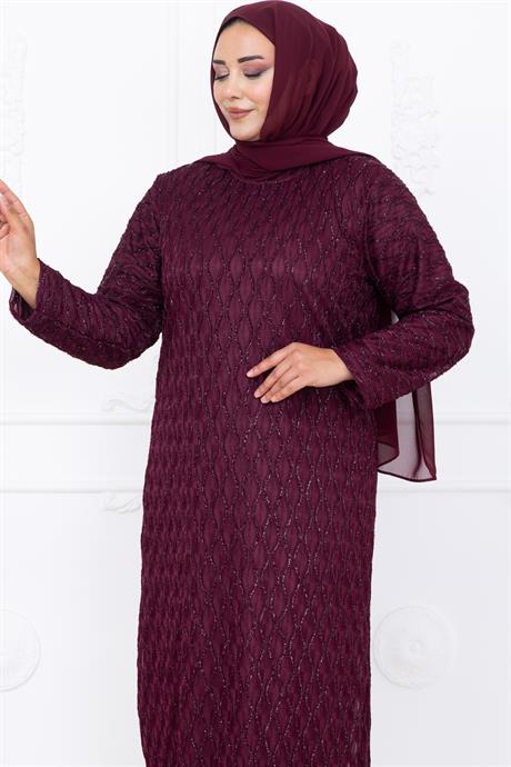Mahi Dantel Tesettür Abiye Bordo