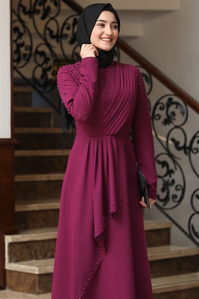 Manolya Tesettür Elbise Mürdüm