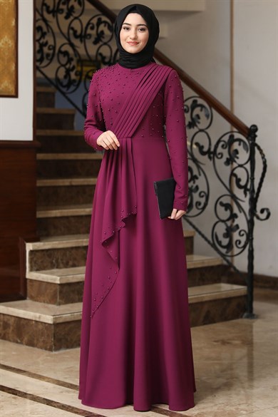 Manolya Tesettür Elbise Mürdüm
