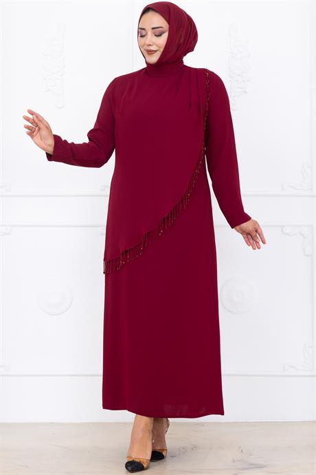 Melek Tesettür Abiye Bordo