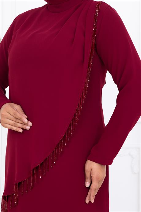 Melek Tesettür Abiye Bordo
