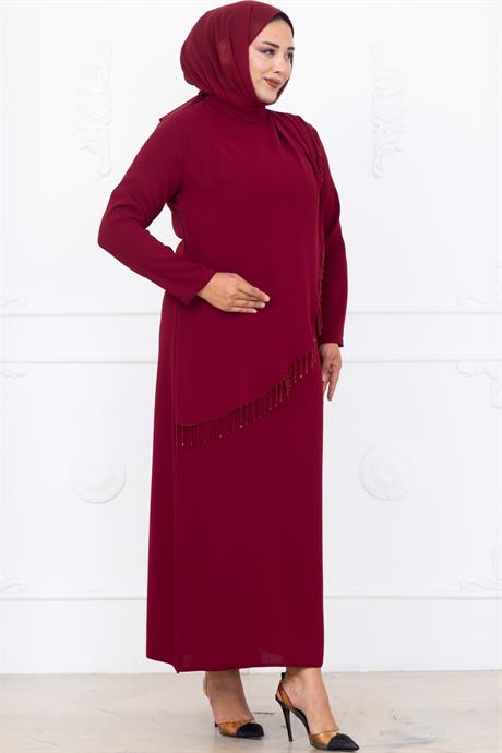 Melek Tesettür Abiye Bordo