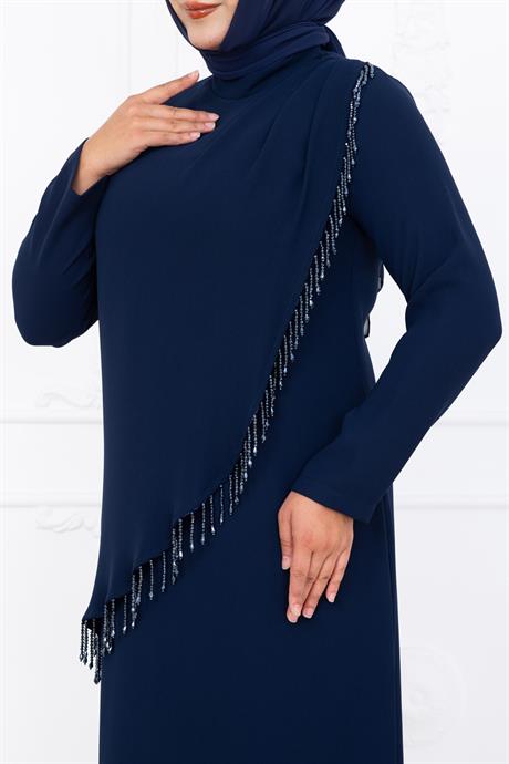Melek Tesettür Abiye Lacivert