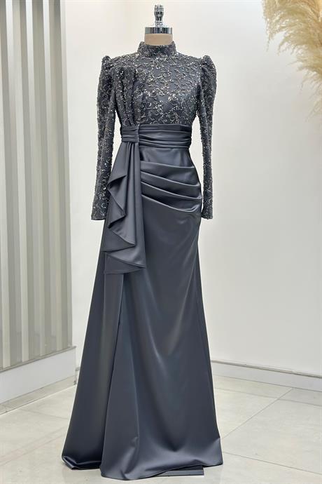 Merva Tesettür Abiye Antrasit