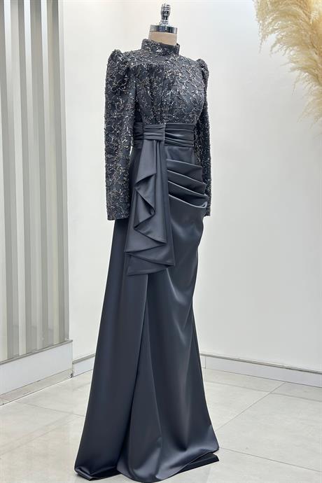 Merva Tesettür Abiye Antrasit