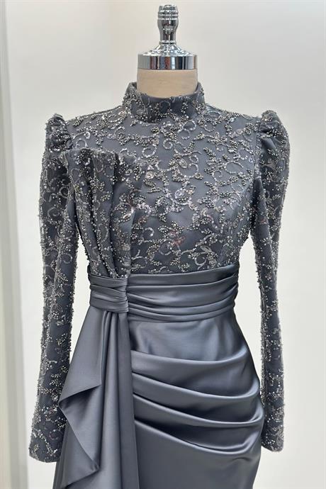 Merva Tesettür Abiye Antrasit