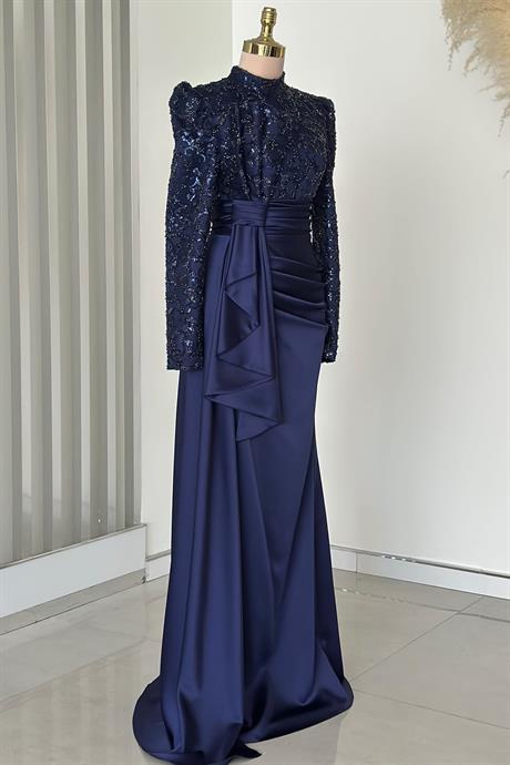 Merva Tesettür Abiye Lacivert