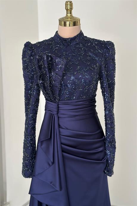 Merva Tesettür Abiye Lacivert