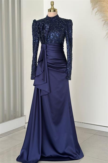 Merva Tesettür Abiye Lacivert