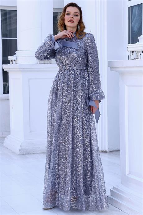 Merve Tesettür Abiye Gri
