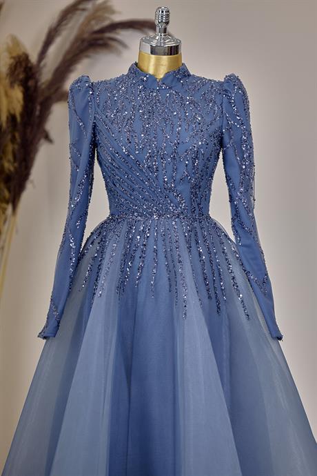 Mila Tesettür Abiye İndigo