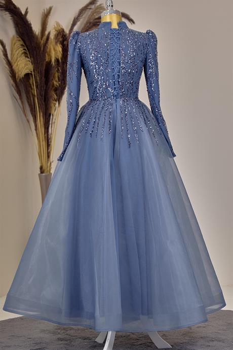 Mila Tesettür Abiye İndigo