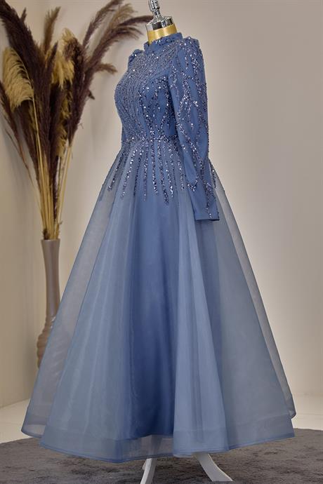 Mila Tesettür Abiye İndigo