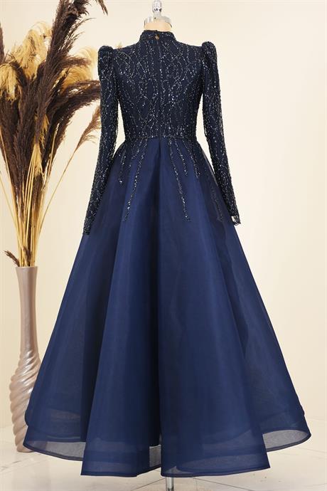 Mila Tesettür Abiye Lacivert