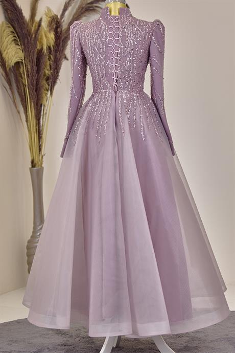 Mila Tesettür Abiye Lila