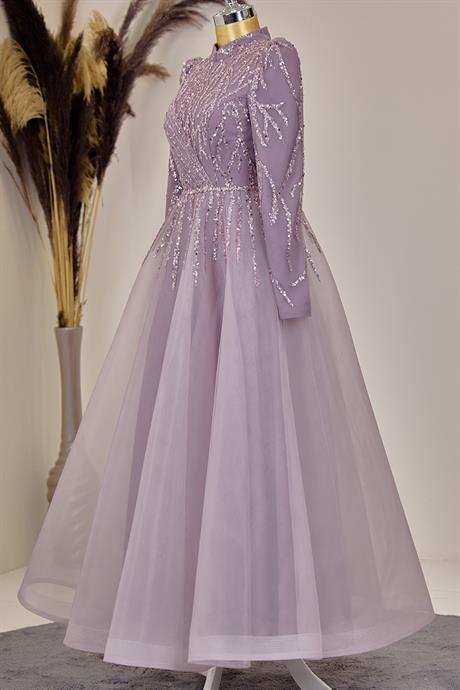 Mila Tesettür Abiye Lila