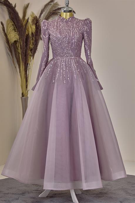 Mila Tesettür Abiye Lila